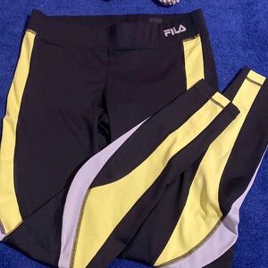 Fila leggings yellow, grey, black , mid rise size Medium #running #soccer